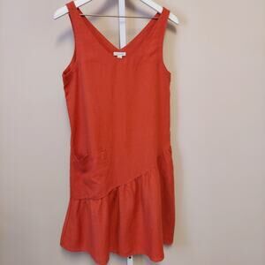 Garnet Hill Linen Dress 6 Trapeze Pocket Rust Burnt Orange Minimal Lagenlook